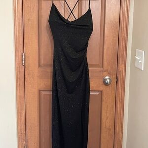 Black Sparkle Cowl Neck Slip Dress